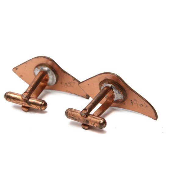 Vintage Copper Plated Enamelled Cuff Links Green Swirl 1963 Marked Casual Party - Picture 4 of 10